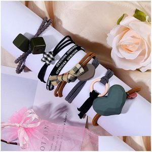 Hair Rubber Bands 8Pcs/Set Women Girls Hair Rubber Bands Ponytail Holder Elastic Resin Heart Star Bow Cube Charm Fashion Ro Dhgarden Dhdrq