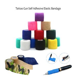 Listwy 50pcs Djeżdżalne uchwyt Tattoo Bandaż Sport Tape Tape Self Authive Elastyczna taśma Bandaż 4,5M Tatuaż stałe akcesoria do makijażu