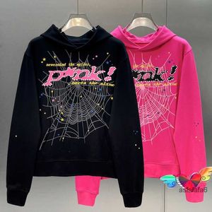 デザイナーYoung Thug 1高品質のパーカーヒップホップP*NK Web Puff Print SP5DE555555フーディーメン女性エンジェルスパイダースウェットシャツヘビーファブリックプルオーバーZTQI