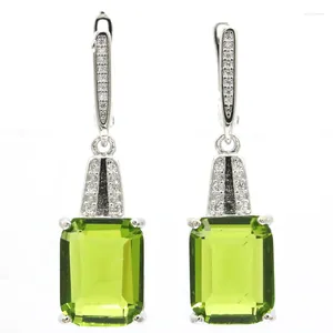 Dangle Earrings Buy 2 Get 1 Free 40x11mm Stunning Smoky Topaz Green Peridot CZ Woman's Silver