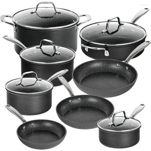 Köksredskap sätter 13 PC Non Stick Set Kitchen Hard Anodised Pots and Pans med lock Diskmaskin Safe