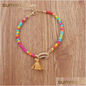 Chain Arrival Colorf Small Beaded Shell Pendent Bracelet Anklet Boho Elegant Tassel Adjustable Jewelry For Woman Summer Dro Dhgarden Dhsui