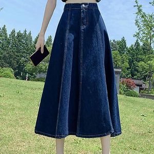 Kjolar hög midja vintage denim kjol för kvinnor vår sommar trendig mid längd a-line kvinnlig en enkel jean