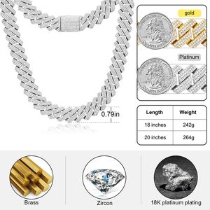 Colares de pingente Designer Colar Cuban Link Chains para Homens 3 Row Bling Diamond 20mm w Iced Out Chain Prong Miami Gold Rapper Hip Hop Desigolrmolrm