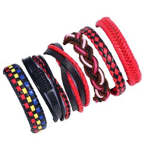 Charm Bracelets Fashion Braid Bracelets Simple Plaid Punk Mti Layer Weaved Wrap Cuff Bangle Mens Adjustable Genuine Leather Charm Jew Dhrec