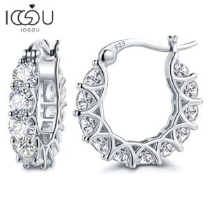 イヤリングIOGOU D MOISSANITE HUGGIE HOOP Earrings for Women 2023 Trending Silver 925 Fine Jewelry 4.0mm Full Moissanite Diamond Earrings