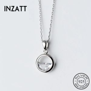 Halsketten INZATT Minimalistisches einzigartiges Design Runde Kristallwasserquelle Anhänger Halskette Echt 925 Sterling Silber Modeschmuck für Frauen