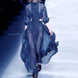 Casual Dresses Fashion 2022 Designer Holiday Maxi Dress Women's Long Sleeve Sexig midja som klipper ut banan Vestido Emodern888