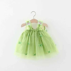 Kız elbiseler yaz kız bebek prenses parti doğum günü elbisesi tatlı çocuklar giyim kelebek kanatlar peri kayış işlemeli örgü 0-3 y kidl2402