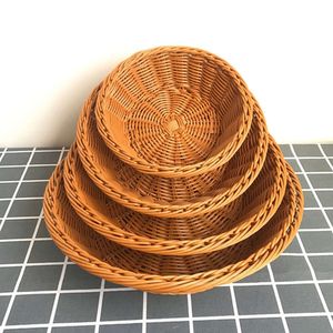 New Storage Baskets Wicker Willow Woven Basket Bread Tray Serving Round for Food Fruit Cosmetic Storage Tabletop Bathroom Kitchen Storage Baskets