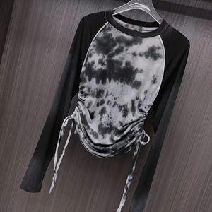 Casual tshirt roupas de grife mulheres camisetas manga longa em torno do pescoço carta impressão sexy topo t feminino casual streetwear