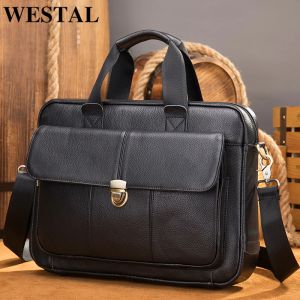 Mochila westal saco masculino sacos de portátil de couro 14 pastas masculinas homem de negócios saco para documento preto masculino sacos de ombro portfólio 315