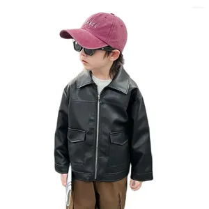 Jackets Boy Leather Jacket Outerwear Solid Color Coats Kids Spring Autumn For Children Casual Style Clothes