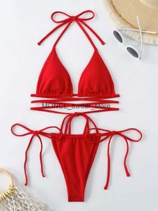 Women's Swimwear Sexy Red Micro Bikini 2024 Mujer Women Swimsuit Black Criss Cross Bandage Push Up Bathing Suit Tie Side Thong BikinisH24222