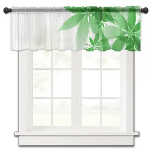 Curtain Green Leaf Plant Gradient Texture Small Window Tulle Sheer Short Bedroom Living Room Home Decor Voile Drapes