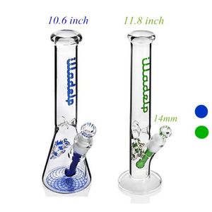 Two Stypes Straight Type Green Blue Glass Water Bongs With Logo Glass Water Pipes 14mm Female Joint Bowl In Stock