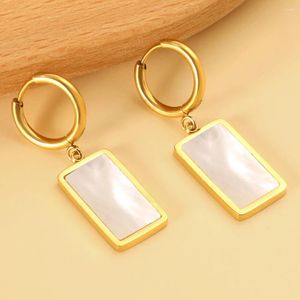 Hoop Earrings ASONSTEEL Vintage Rectangle White Shell Round Ring Hoops Gold Color Stainless Steel For Women Girl Piercing Jewelry