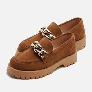 Klänningskor Eagsity Cow Suede Leather Penny Loafer Women Round Toe Casual Fashion Ladies Brown Slip On Lazy