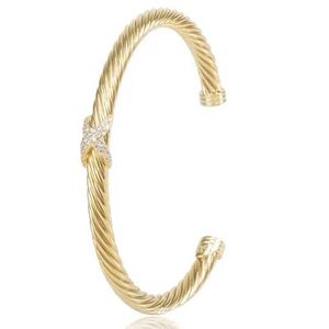 Designer Fashion Jewelry Twisted X Armband Gold Charm Sliver 925 Sterling Silver Armband Flätad Cross Bangle Diamond Zircon Luxury Birthday Present For Women X1