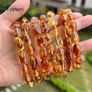 Bangles 100% Genuine Floral Amber Bracelet for Women Unique New Natural Real Flower Irregular Beads Factory Jewelry Supplier Wholesale