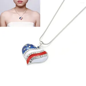 Pendant Necklaces USA American Flag Heart Necklace 4th Of July Patriotic For Independence Day Memorial Jewelry