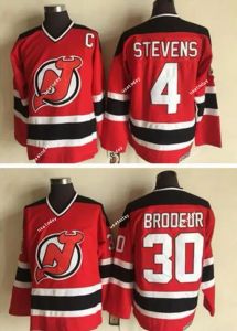 Ucuz Vintage 30 Martin Brodeur Jersey New Jersey 4 Scott Stevens Kırmızı Dikişli CCM Vintage Classic Hokey Formaları