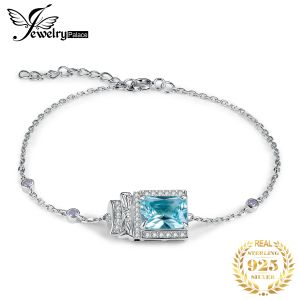 Bangles Jewelrypalace Ny ankomst Bow Knot 3.9CT Sea Blue Gemstone 925 Sterling Silver Justerbar länkarmband för Woman Girl Gift
