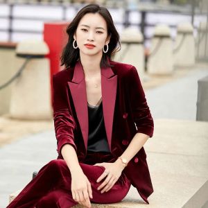 Blazers Women New Red Black Slim Velvet Blazers Classic Double Breasted Blazers Spring Office Lad