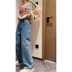 2024 New Womens Embroidery Denim Trousers jeans High Street Designer Trousers Straight bottom Denim Trousers Warm Pants Fashion Clothing designer ladies jeans