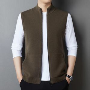 Herrtröjor toppklass får ull tjock cardigan ärmlös tröja Vest Casual Pure Cashmere varm dragkedja