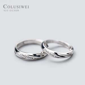 Anelli Colusiwei Anelli da dito regolabili aperti romantici in argento sterling 925 per amante delle coppie Inciso Solo gioielli di fidanzamento Love You