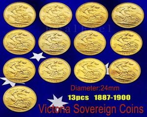 Moedas Victoria Sovereign do Reino Unido 13 PCS vários anos Smal Gold Coin Art Collectible1564079