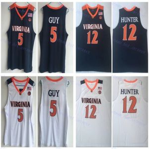 Mens NCAA Virginia Cavaliers College Basketball Jerseys 5 Kyle Guy 12 De'andre Hunter Ed Shirts Blue White Jersey S-XXL