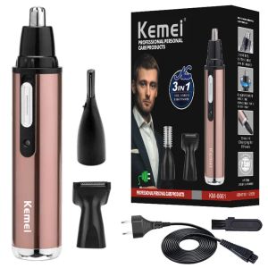 Trimmare Kemei 6661 3in1 Micro Nose Hair Trimmer Beard Grooming Men Eyebrow Hair Removal Nose Shaver Cut Faical Cleanning Tool