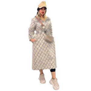 Women's medium length coat designer brand printed lapel belt lining women's long coat DD0070