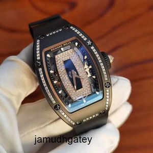 Rm Watch Mens Wrist zegarek Moissanite Na rękę Richardemille RM0701 Dlerzona tarcza z diamentowymi Inkrustowani Black Lips Watch Automatyczne mechaniczne szwajcarskie famo