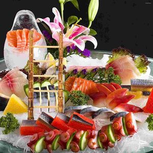 Conjuntos de louça Escada de bambu para arranjo de sashimi bandeja de madeira simulação ornamentos de sushi decoração decoração em miniatura