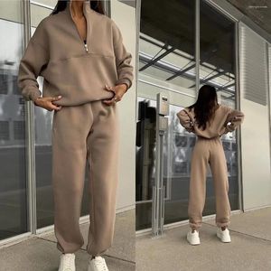 Women S Two Piece Pants Spring Suit Tracksuit Turtleneck Zippers Sweatshirt Pockets Set Female Summer Casual Trendy Lady Sports