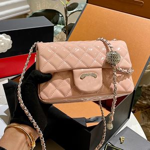 20CM Designer Flap Women Shoulder Bag 4 Color Patent Leather Rhinestone Ball Adjustable Chain Luxury Handbag Evening Clutch Shopping Coin Purse Fanny Pack Suitcase