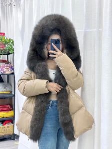 Pelz LAVELACHE Winter Frauen Jacke Luxus Weiße Ente Unten Mantel Weibliche Große Fuchs Pelz Kragen Oberbekleidung Dicke Warme Mode Streetwear