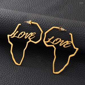 Kolczyki stadninowe Anniyo 7 cm Mapa Afryka miłość stal nierdzewna duża hiperbole etniczna biżuteria ślubna #131121