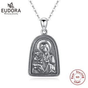 Colares Eudora Sterling Sier em forma de relevo ícone vintage pingente nossa senhora de jerusalém colar para homem mulheres jóias finas d5