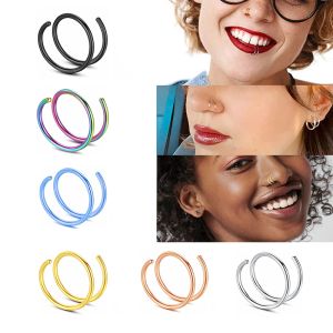 Broscher rostfritt stål dubbel näsa bågar ringer blandade färg kroppsklipp hoop set för kvinnor män mun öron piercing smycken storlek 0,8 mm