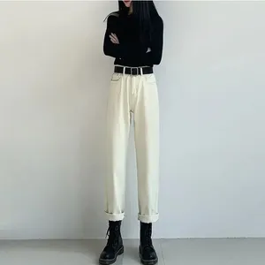 Women S Jeans Woman Pants Loose Straight Autumn And Winter High Waist White Pantalones Vaqueros Mujer