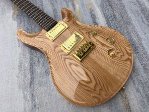 Chitarra elettrica cinese colore naturale top in acero hardware dorato 6 corde corpo e manico in mogano