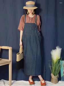 Abiti casual Johnature Abito da donna vintage in denim tinta unita 2024