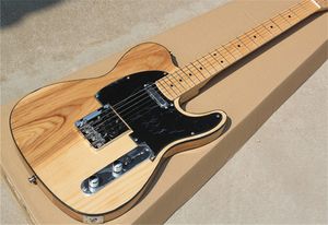 Custom Shop Ash Body Natural Burlywood Electric Guitar Dot Inlay Maple Fingerboard Black Pickguard & Binding Free Shipping