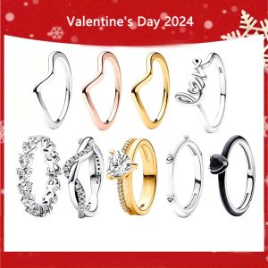 2024 novo 100% 925 prata de alta qualidade logotipo original linha de corações eternidade onda anel feminino dia dos namorados jóias presente