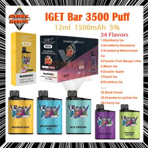 Fabrika Toptan Iget Bar 3500 Puf Puf Teslim Edilebilir Vape Kalem 0% 2% 3% 5% Güç Örgü Bobin 14ml Pod 20 Teşer E Sigara 1500mAh Pil Puflar