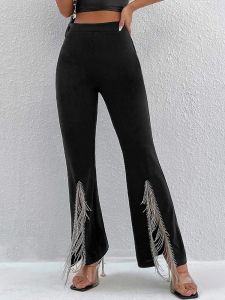 Capris Pantaloni a vita alta per le donne Scava fuori pantaloni lunghi skinny 2023 Moda New Solid Streetwear Pantaloni svasati divisi femminili Ropa Mujer